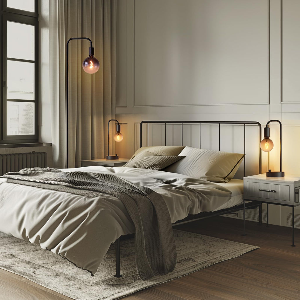 Industrial Lamp Set 3 Piece-1 Floor Lamp and 2 Dimmable Table Lamp- 3 Pack Modern Matching Floor and Table Lamp with