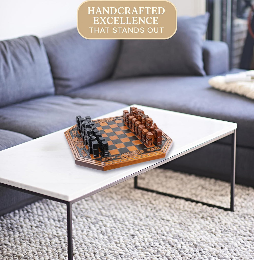 Hand Carved Luxury Chess Set Premium Oak Wood Board Decorative Artisan Pieces Set Gift Fancy Chess Set, Collectors