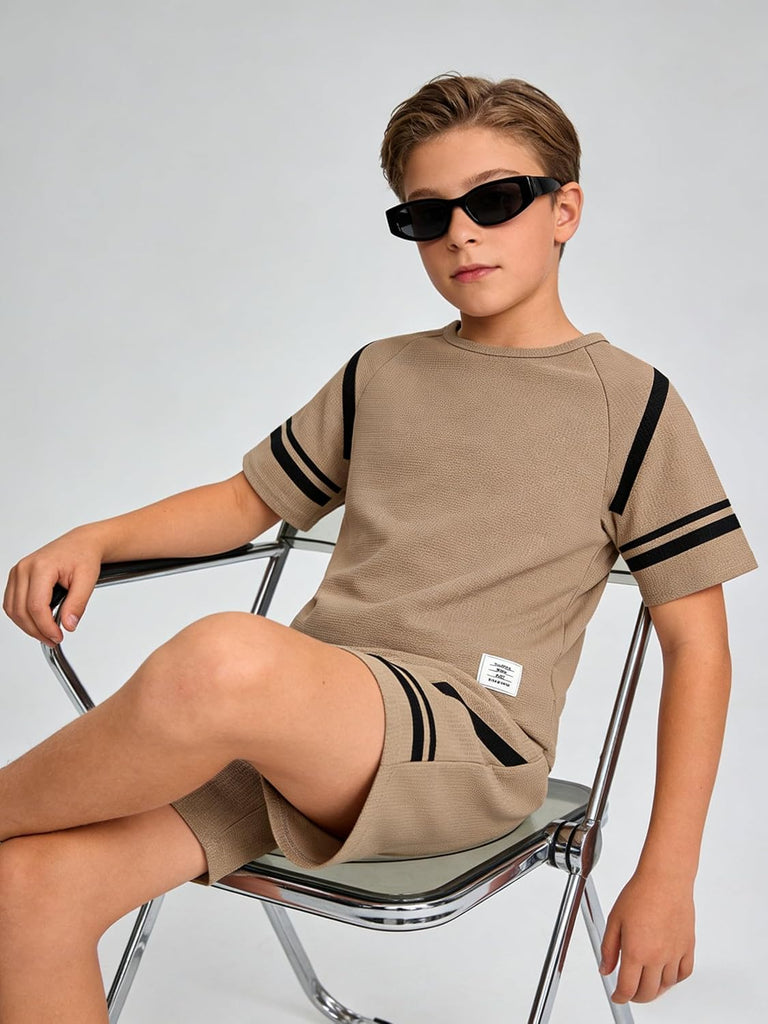 Tween Boys Clothes Summer Simple Print T-Shirt And Shorts Set 2 Pieces Teen Trendy Outfits