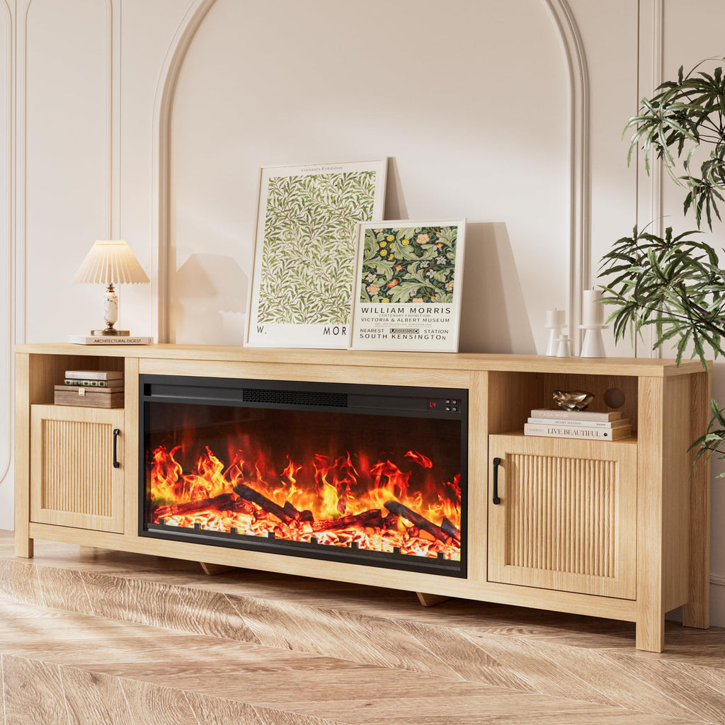 71" Fluted Fireplace TV Stand with 38" Electric Fireplace for Television up to 80", Entertainment Center, Media