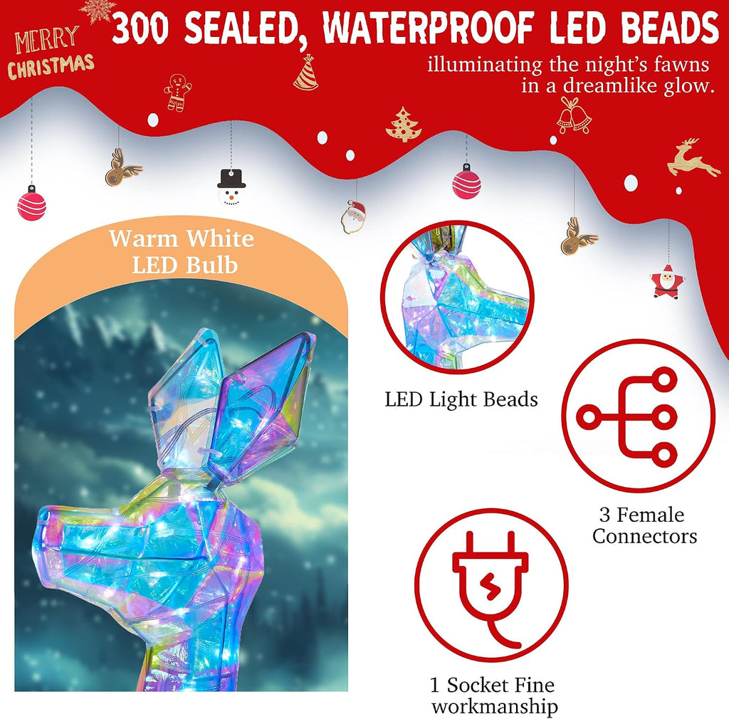 54 Inch 3D Colorful Large Lighted Christmas Deer Decorations 3-Piece Outdoor Holiday Decorations Reindeer Set