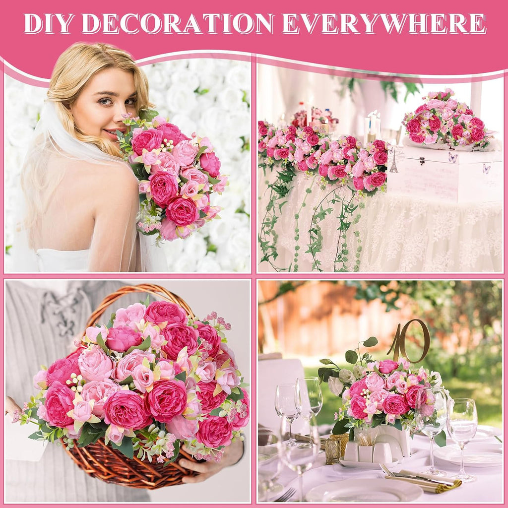 Bundles Artificial Peony Centerpiece Flowers,Pink Series - Set of 8