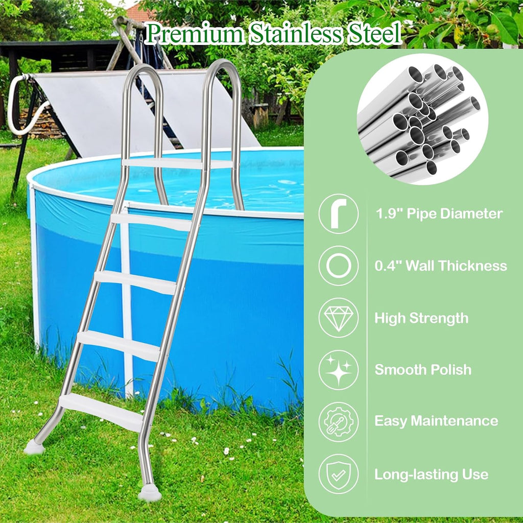 Above Ground Pool Ladder for 55" Pool Wall Height | 440 LBS Heavy Duty Stainless Steel 4-Step Double-Sided Swimming