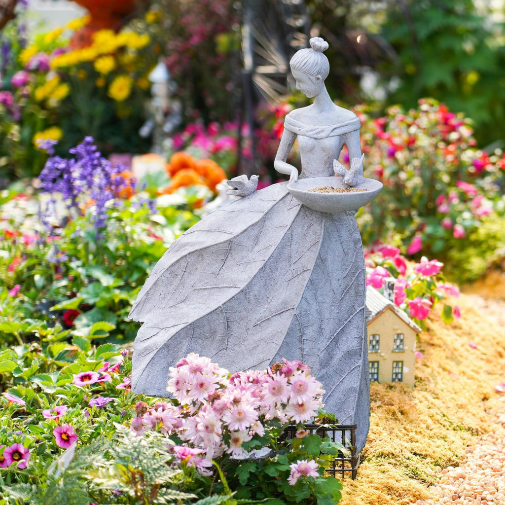 Fairy Garden Statue Bird Feeder - 23-inch Large Sculpture for Outdoors Statues Bird-Bath Yard Decorations Fairy