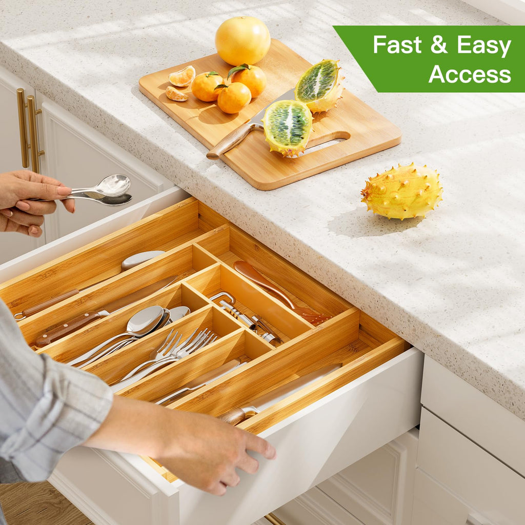 Bamboo Expandable Silverware Drawer Organizer, Natural, Medium