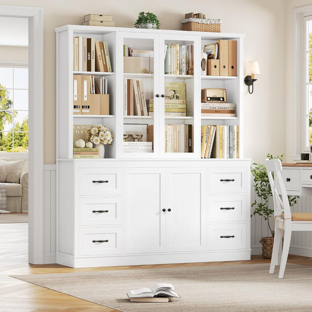 74.4''Hx63''W Large Pantry Cabinet,Kitchen Hutch Cabinet with Storage | Large White Bookcase with 6 Storage Drawers