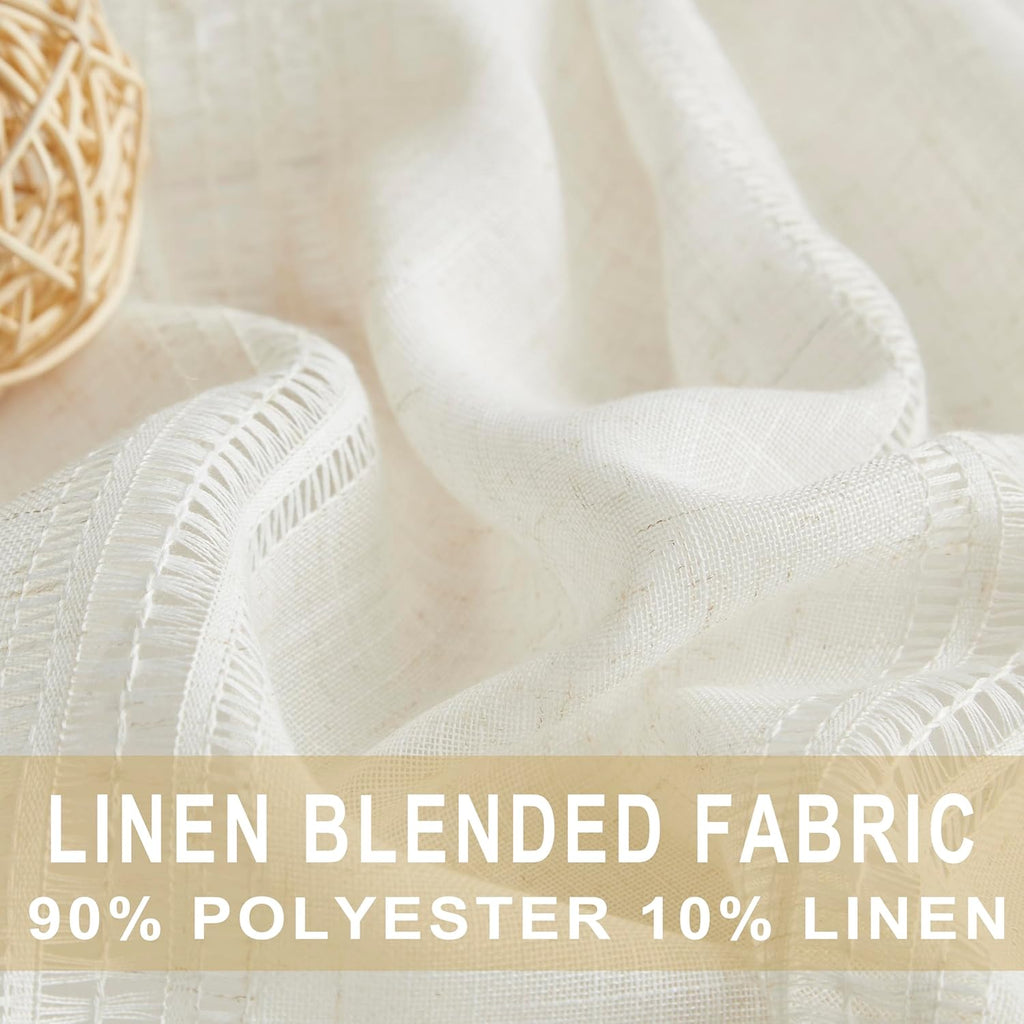 Boho 2 Panels Semi Sheer Pinch Pleated Curtains,Linen Blended 95 Inches Long Window Treatments,Light Filtering Pinch