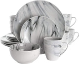 Fine Marble 16 Piece Stoneware Dinnerware Set in Black and White