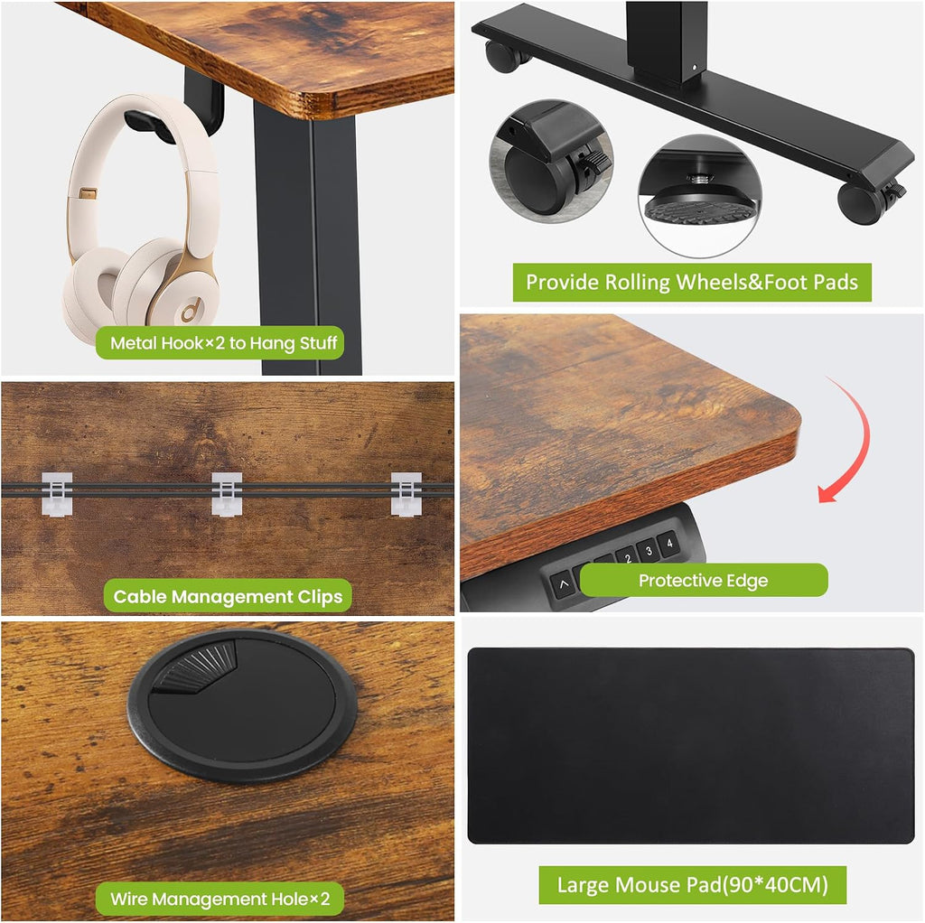 Electric Standing Desk Adjustable Height, 71 x 28 Inch Sit Stand up Desk with Large Mouse Pad, Double Metal Hook,4