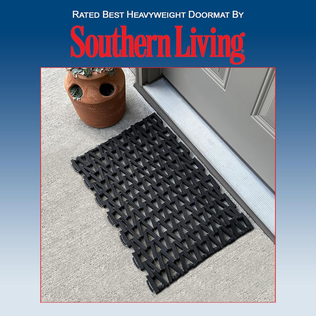 Durite Outdoor Entrance Mat, Recycled Rubber Tire-Link Doormat, Heavy Duty Non-Slip Herringbone Weave, Open Drainage