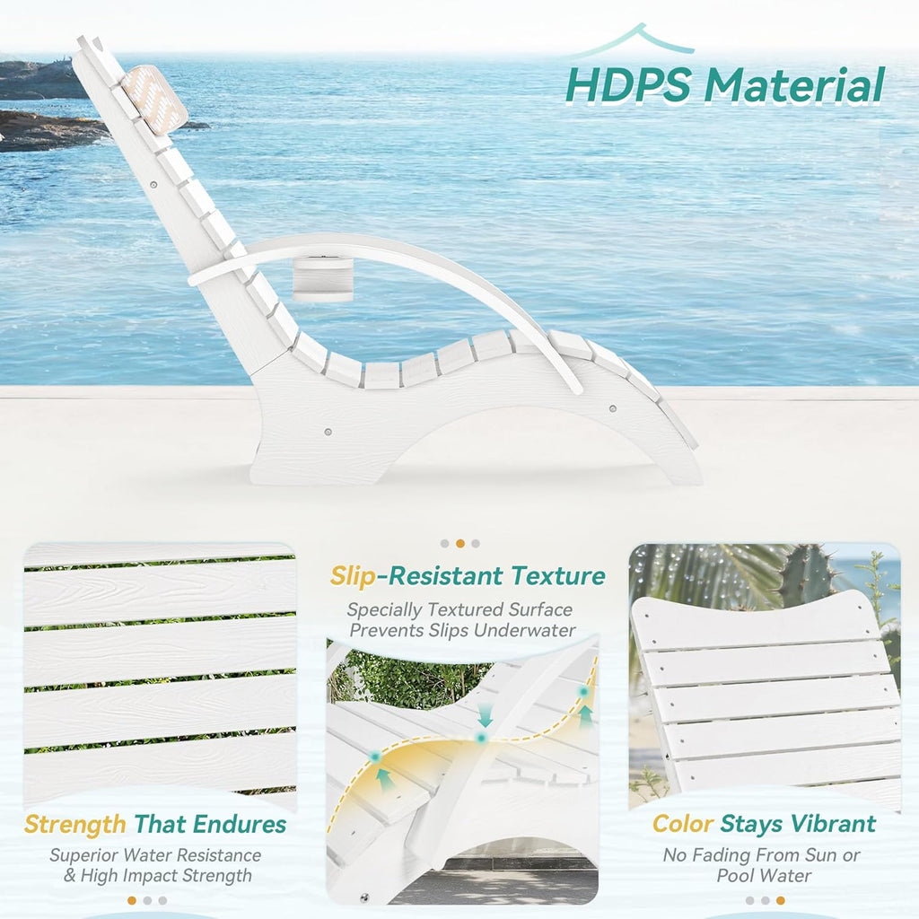 Pool Lounge Chairs Set of 2 with Armrest & Cupholder, 8-10 Shallow | HDPS Fade Resistant, Headrest, 330lbs Capacity