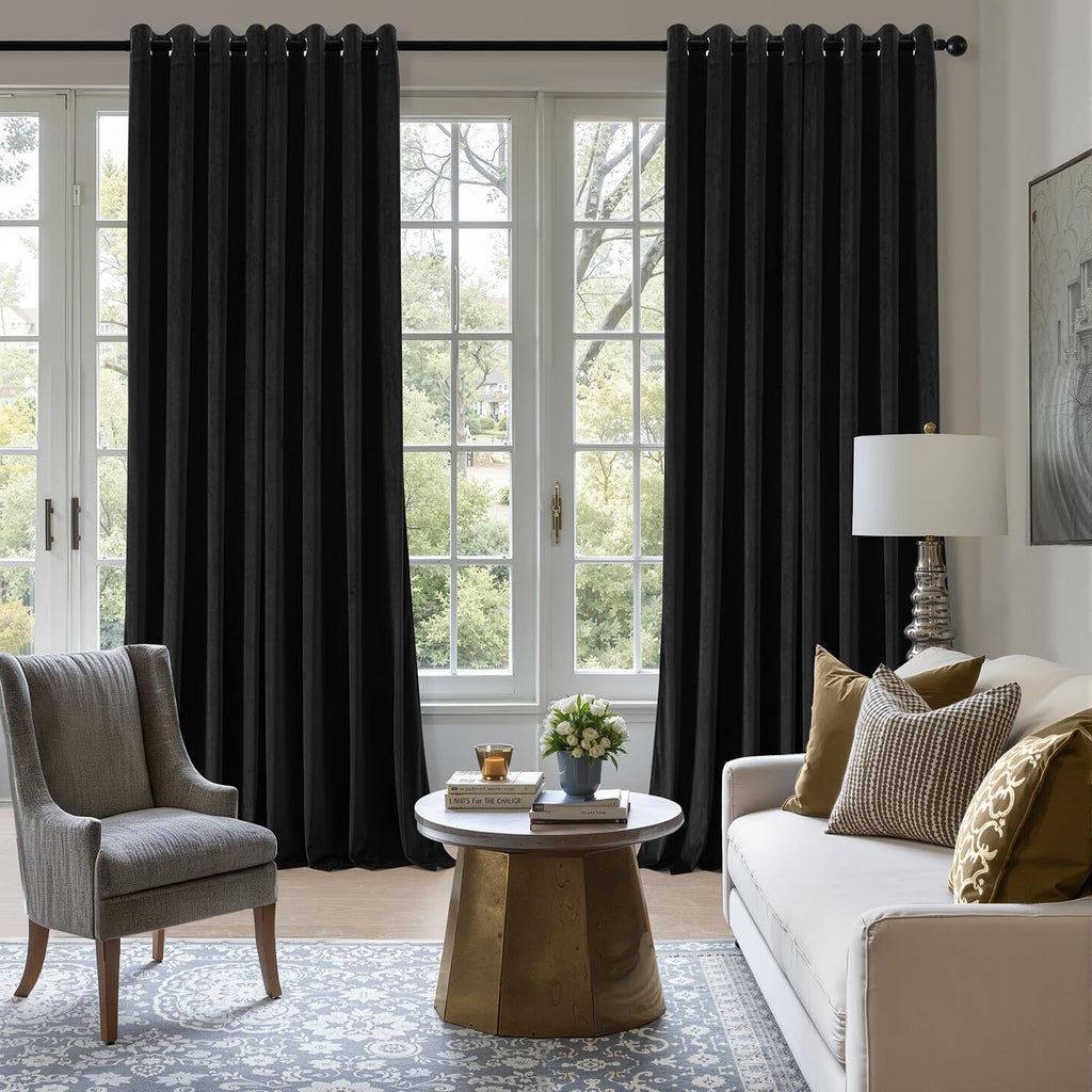 Black Velvet Curtains 96 Inches Long 2 Panels