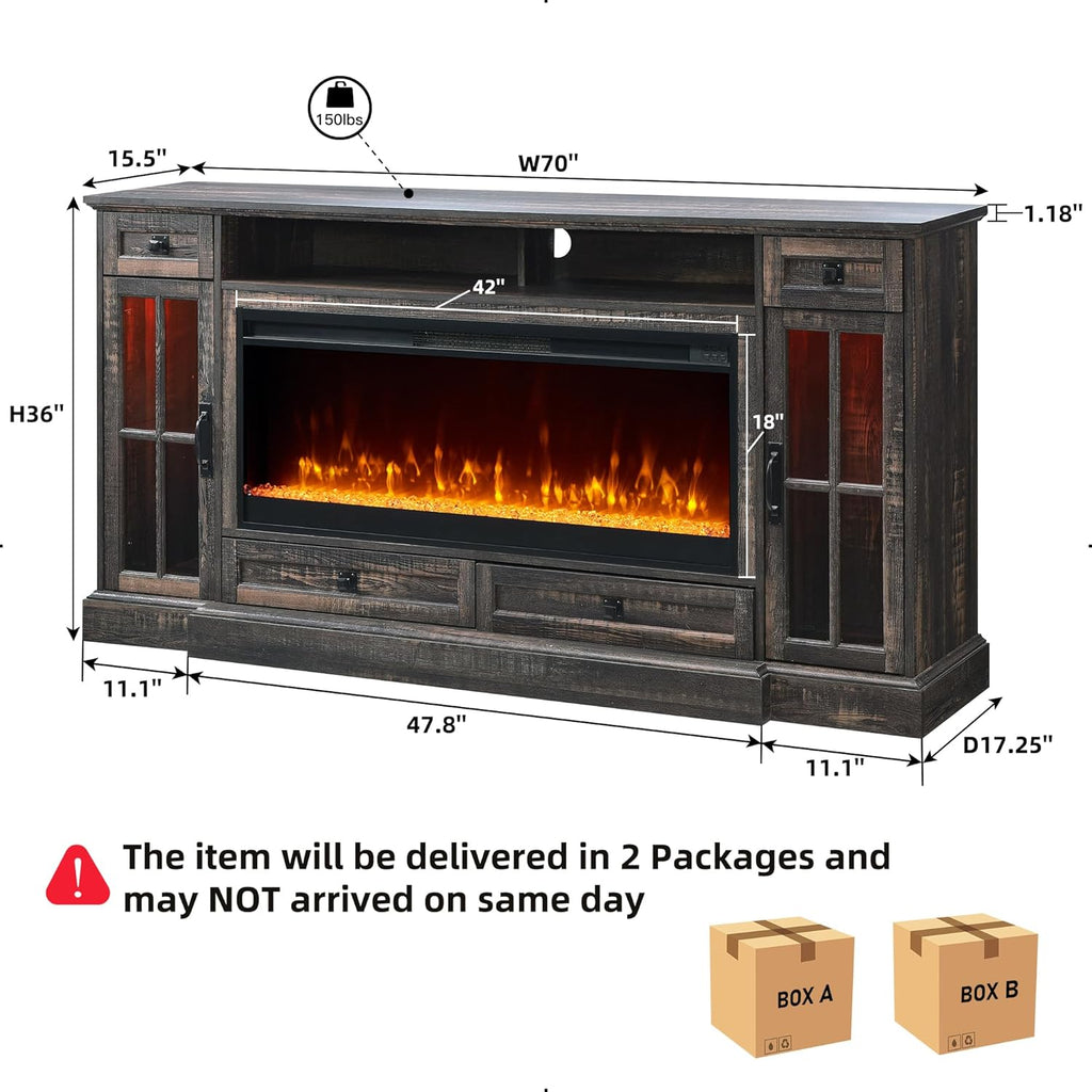 Fireplace TV Stand for 80 Inch TV, Farmhouse Entertainment Center with 42" Fireplace & LED Lights, Modern Media Console Table with Storage Drawers & Cabinets for Living Room, Dark Rustic Oak A132-B0CDDDZZJY
