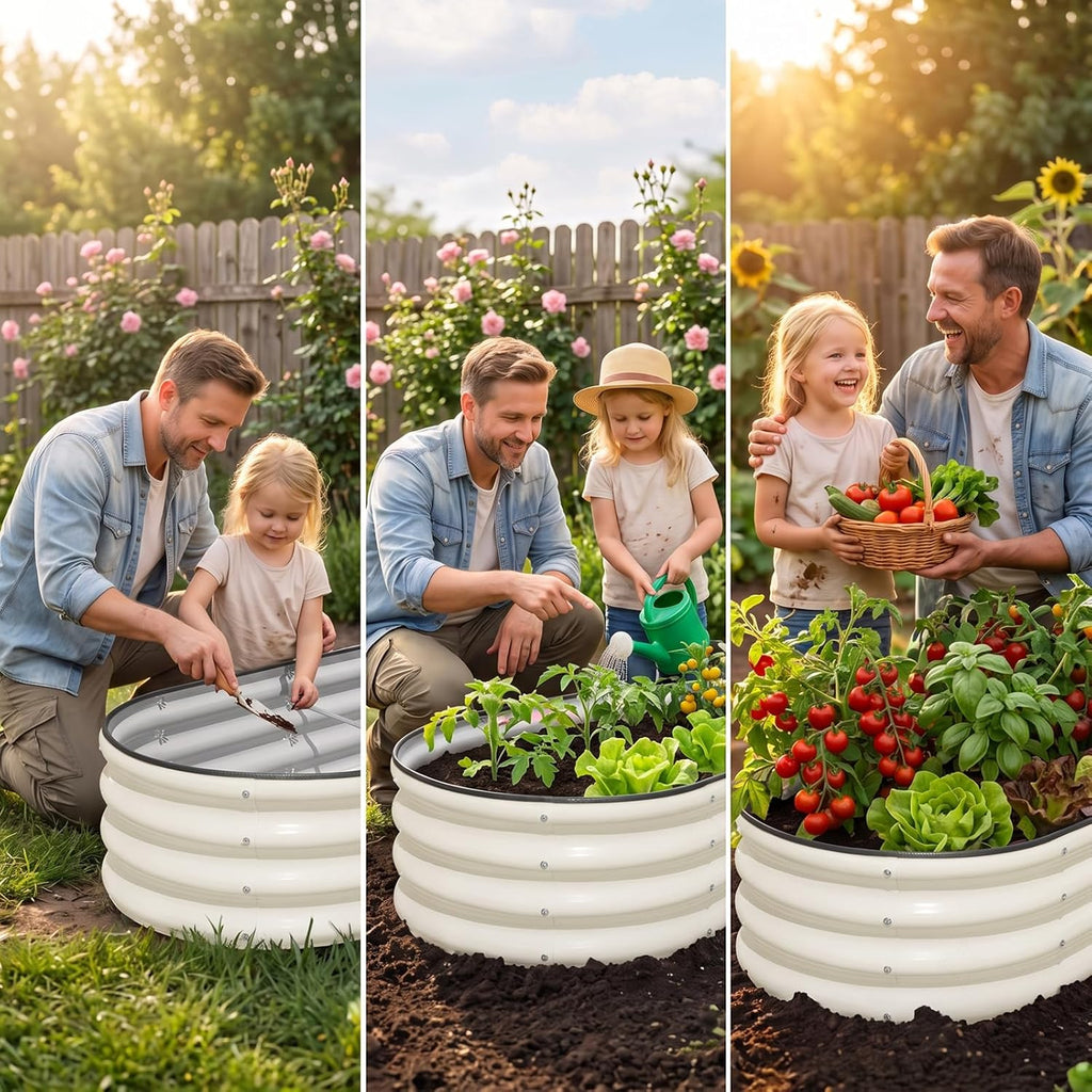 Galvanized Raised Garden Bed Outdoor, 2 Pcs 4x2x1ft Oval Metal Planter Box for Planting Plants Vegetables, White