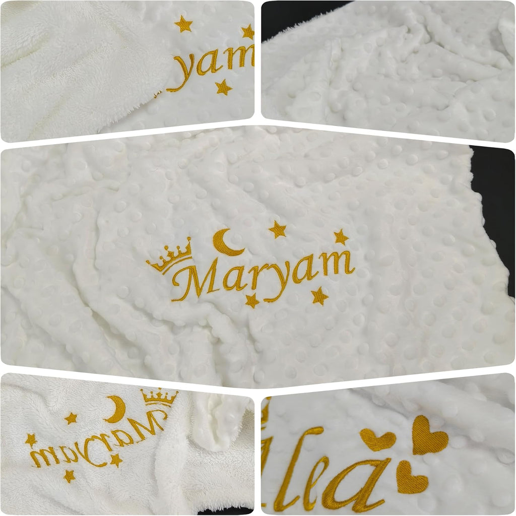 White Personalized Minky Fleece Baby Blanket, Custom Baby Blanket Neutral