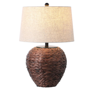 Alaro Table Lamp Woven Water Hyacinth Basket 24.5", Dark Brown