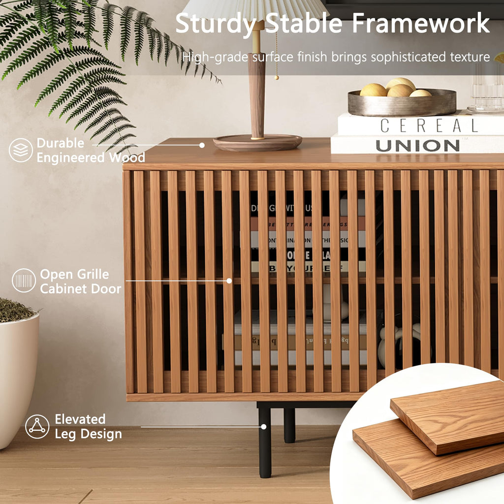 86.6" TV Stand, Media Console with Slatted Doors for 75+ Inch TVs