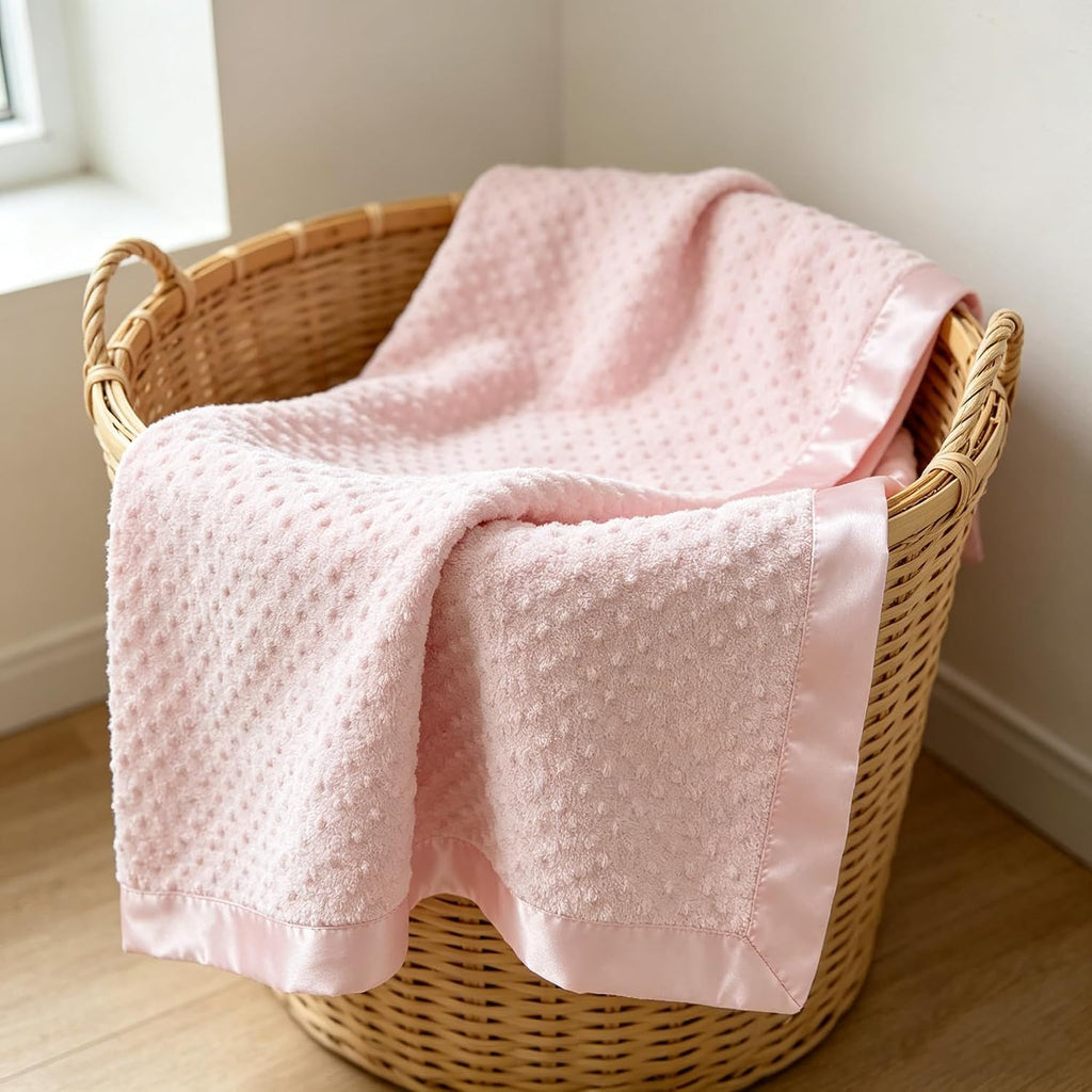 Heavenly Soft Chenille Receiving Blanket (30" x 40"), Layer Design with Minky Dot & Silky Satin, Pink, for Boys