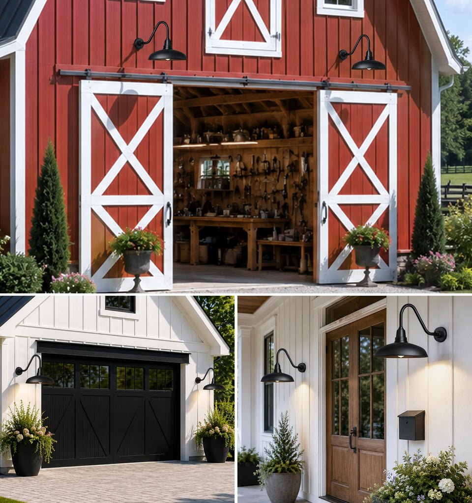 17" Gooseneck Outdoor Barn Lights, Dome Modern Industrial Wall Light