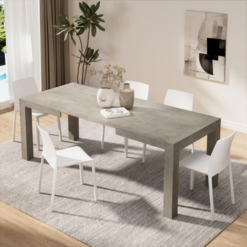 Iacopo Extendable Dining Table, 55.1(86.6) x35.4 in, Concrete Effect, Grey, for 6-10 People, Expandable Dining Table
