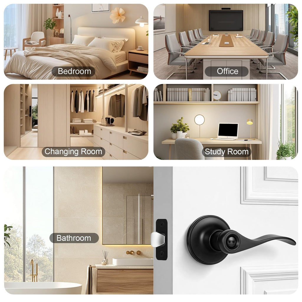 5 Pack Privacy Door Levers Interior Door Handles, Matte Black Keyless Interior Door Knobs Locks , Heavy Duty Door