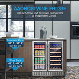 30 Inch Dual Zone Wine and Beverage Cooler,28 Bottles & 110 Cans Wine Fridge,Bui