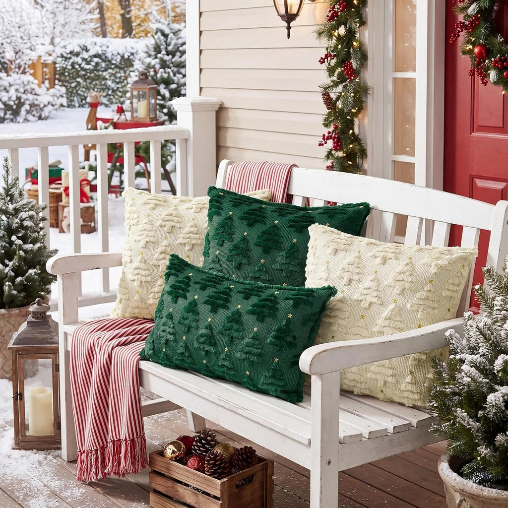 Christmas Pillow Covers 18x18, Beige Xmas Home Decor - Set of 2