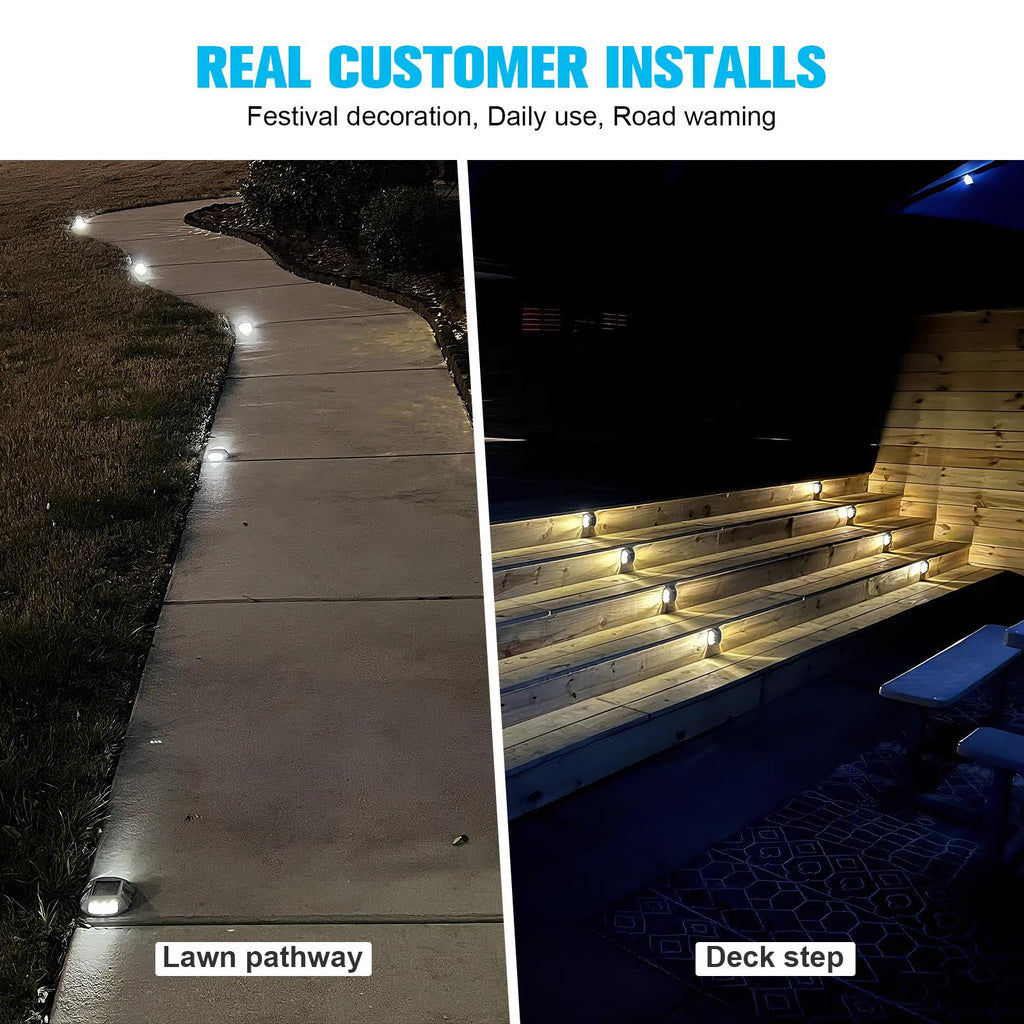 Solar Deck Driveway Dock Lights,Solar Pathway Lights,Warm 8 Pack
