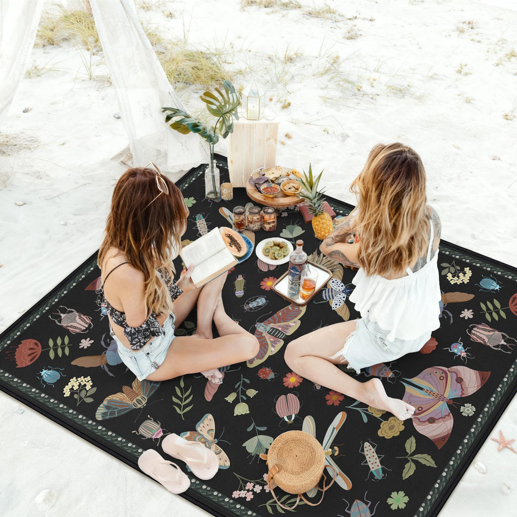 Insect Picnic Blankets Waterproof Foldable, 60′′X80′′ Packable Picnic Mat Boho Outdoor Blanket for Grass, Large Beach