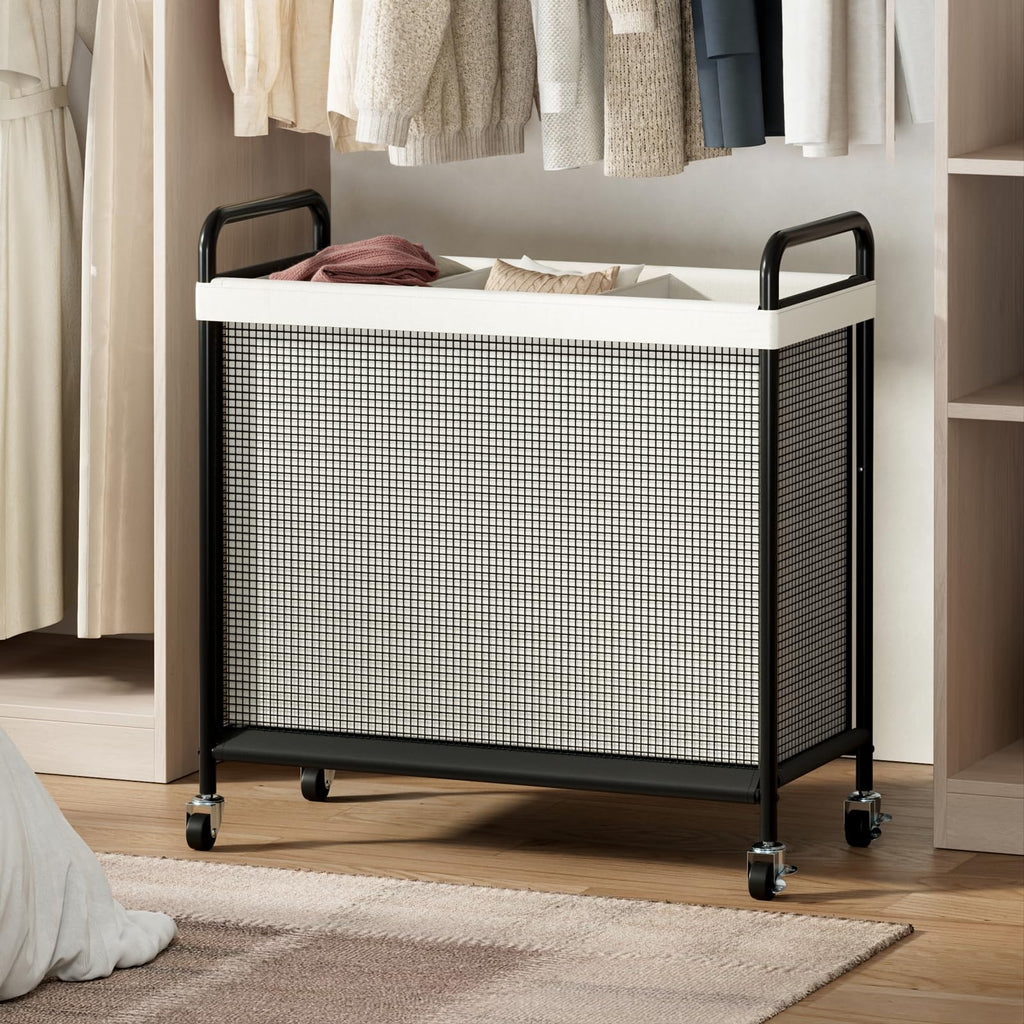 Rolling Laundry Hamper 3 Section, 120L Laundry Basket with Wheels