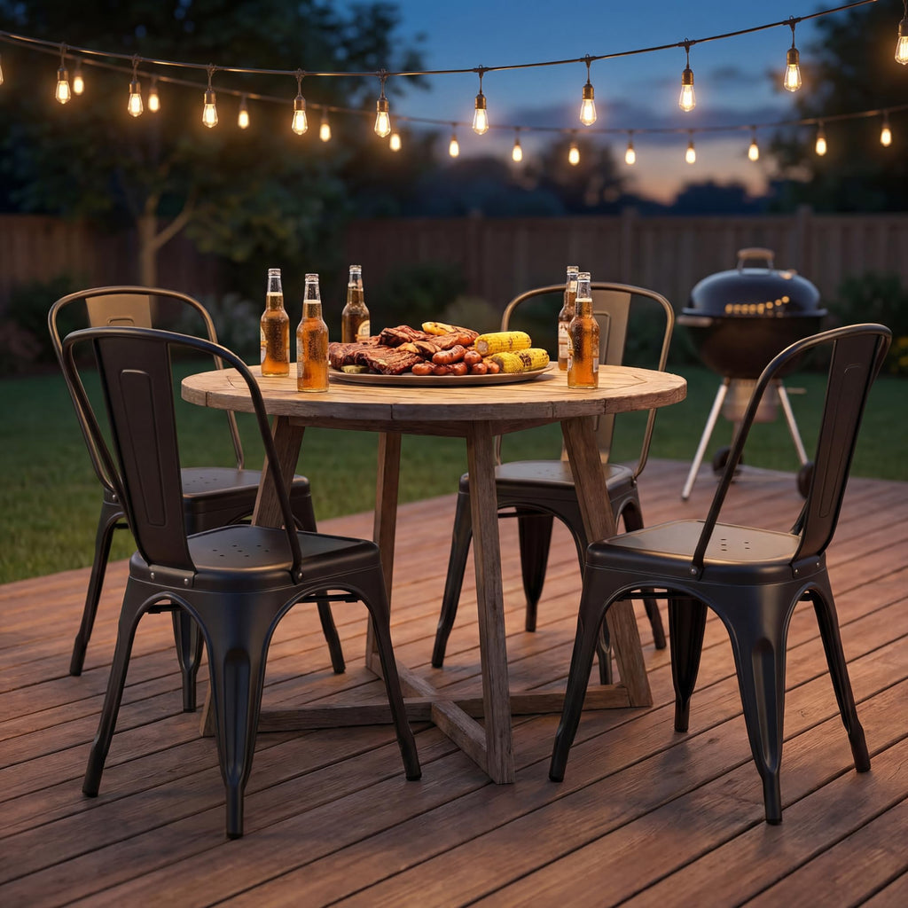 Metal Dining Chair Indoor-Outdoor Use Stackable Classic Trattoria Chair Chic Dining Bistro Cafe Side Metal Chairs Set