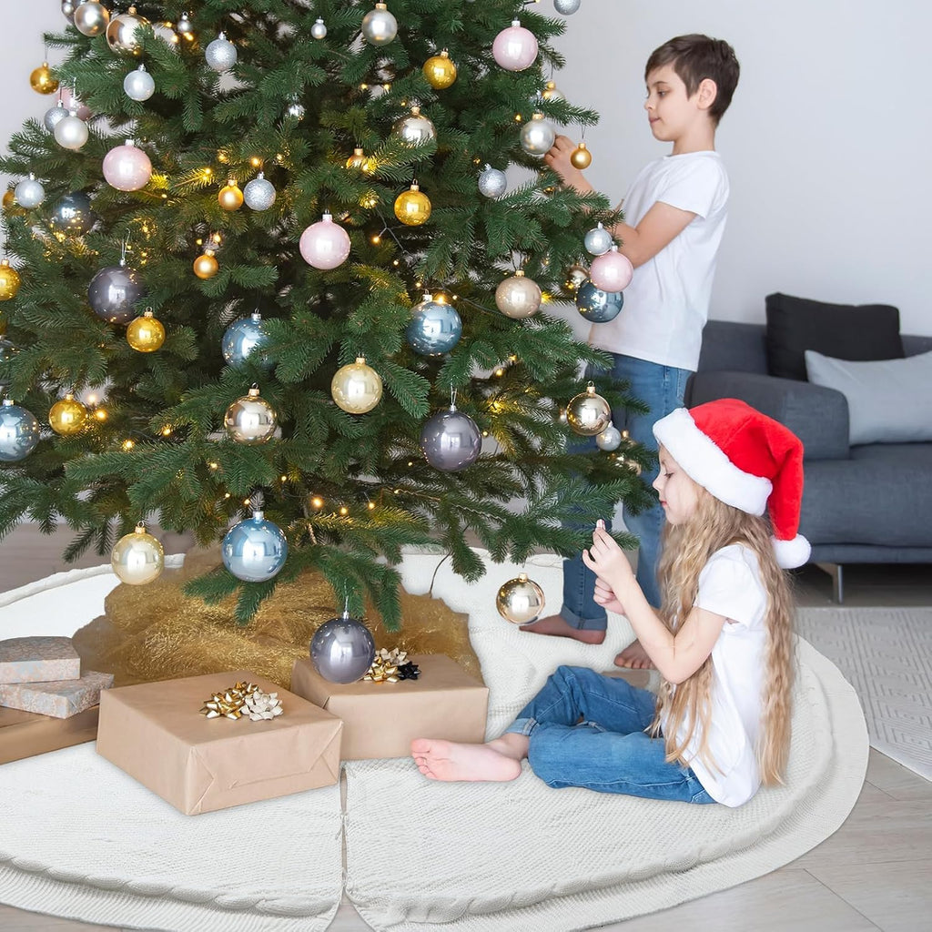72 Inch Christmas Tree Skirt Extra Large White Chunky Xmas Knitted Tree Skirt Giant Cable Knit Thick Rustic Farmhouse