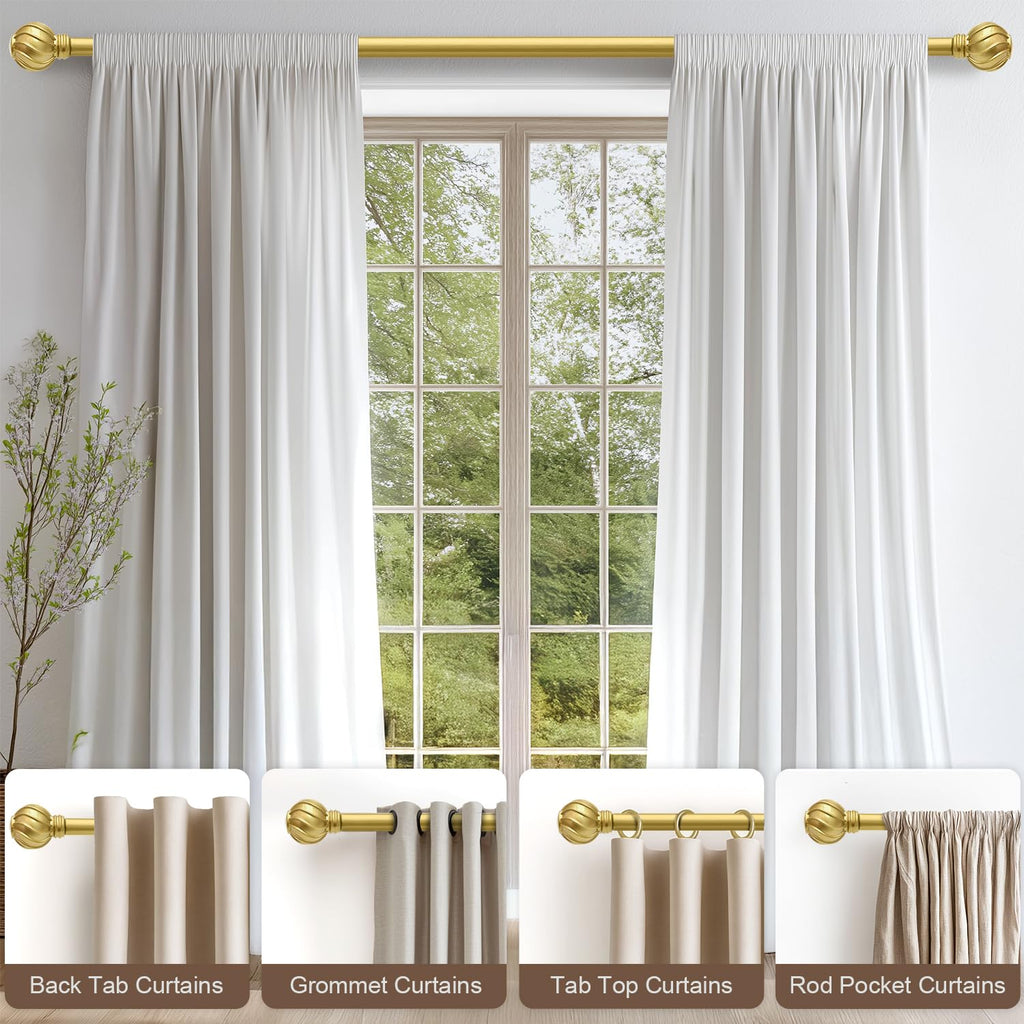 Gold Curtain Rods for Windows 72 to 144 Inches Adjustable Length Heavy Duty 7/8" Diameter Window Curtain Rod with