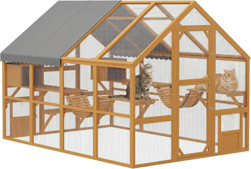 110" L Large Catio Outdoor Cat Enclosure for Multiple Kittens Yellow