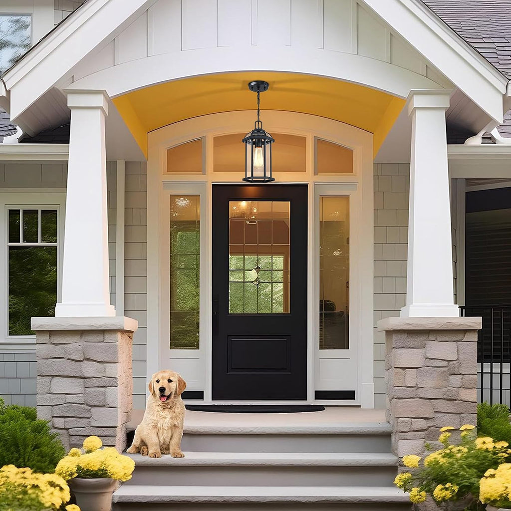 Outdoor Pendant Light,Modern Hanging Porch Light,Black Exterior Pendant Lighting Fixture