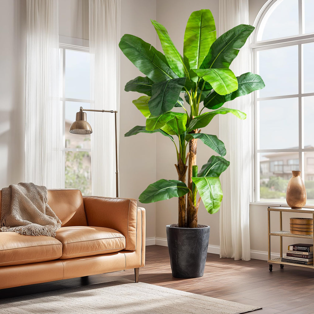 Artificial Banana Tree 7.2ft, Faux Tropical Palm Tree Plant with Realistic Leaves, Low Maintenance Indoor Outdoor