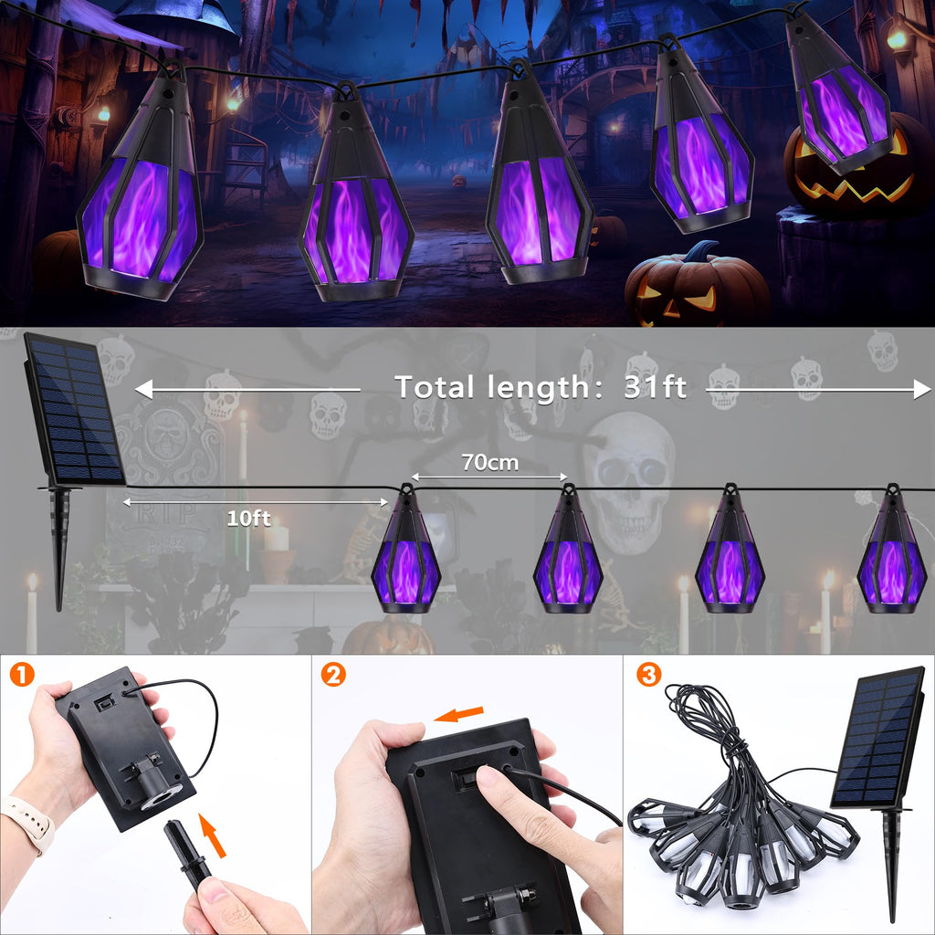 Solar String Lights for Outside, 21Ft Solar Patio Light with 10 Flickering
