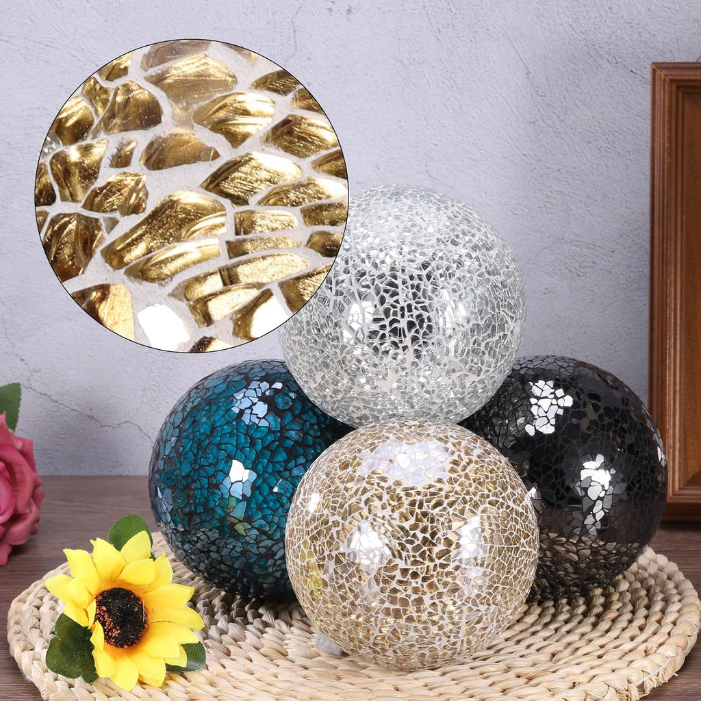 4" Decorative Balls, Mosaic Glass Balls, Decorative Table Sphere Orbs, Centerpiece Balls for Decorating Bowls - Set of 3