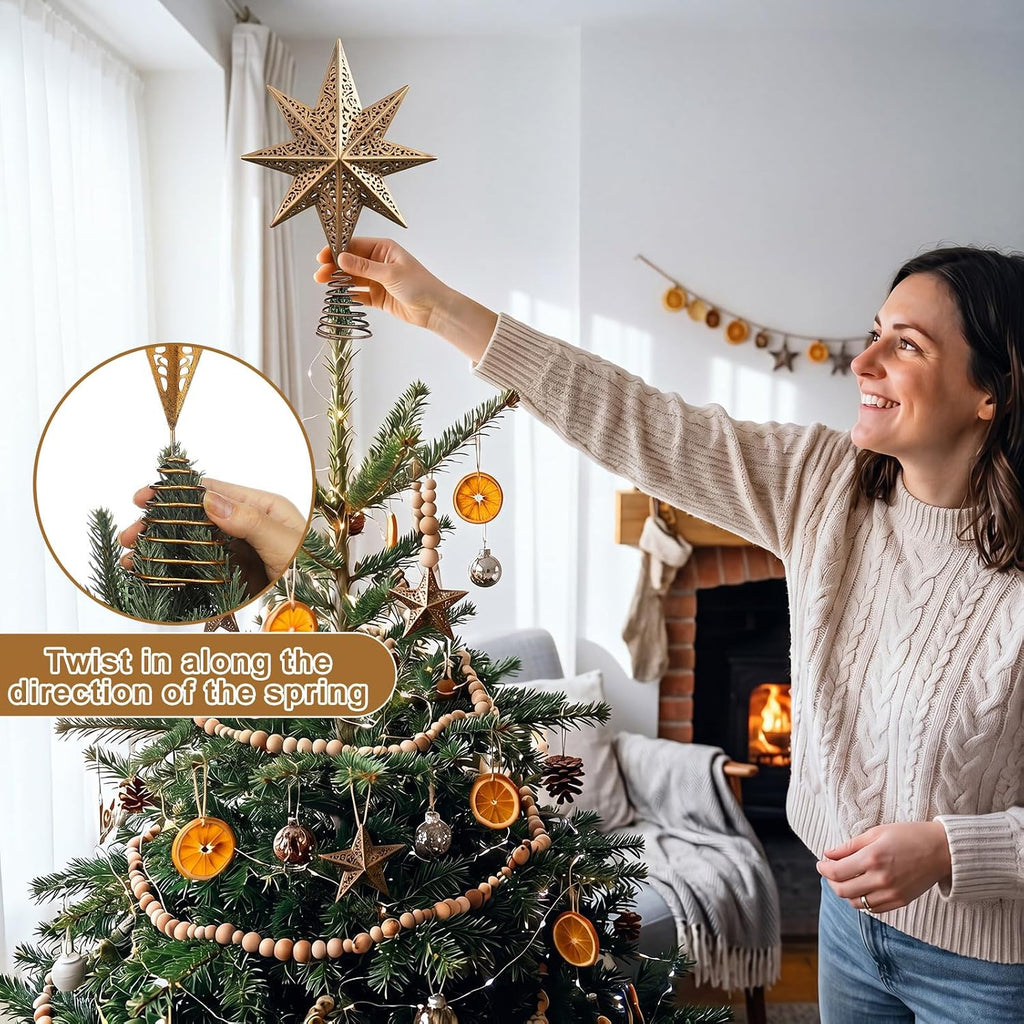 8 * 11 Inch Brass Star Christmas Tree Topper Metal Christmas Decor