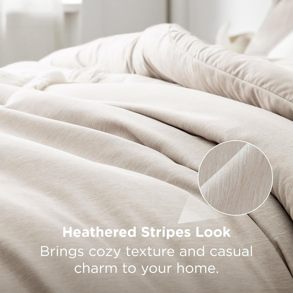 Queen Comforter Set - Beige Soft Bedding for All Seasons, Cationic Dyed Bed Set, 3 Pieces