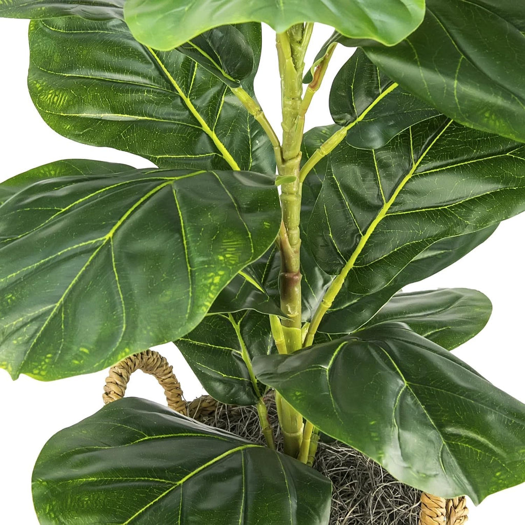 2.5 ft Artificial Fig Tree Plant in Basket, Faux Fiddle Leaf Fig Indoor Plant Decor, Realistic Designer Fake Potted
