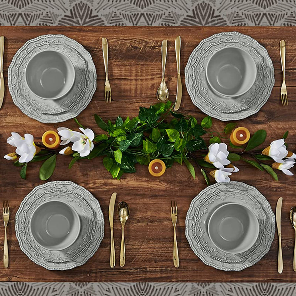 TP 12-Piece Melamine Dinnerware Sets, Service for 4, Relief Grey