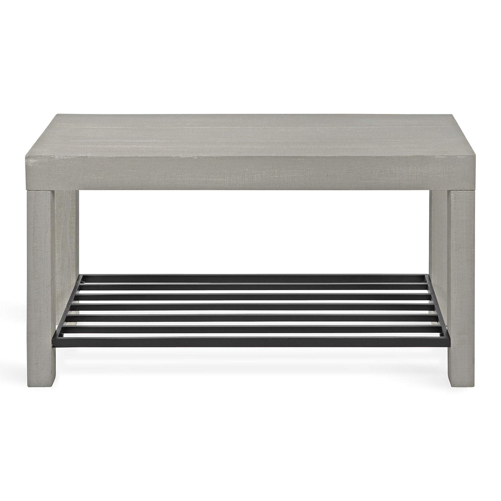 Jeran Rustic Farmhouse Bench with Iron Shoe Shelf, 36" x 14" x 20", Gray, Chic Entry Bench for Decor or Storage