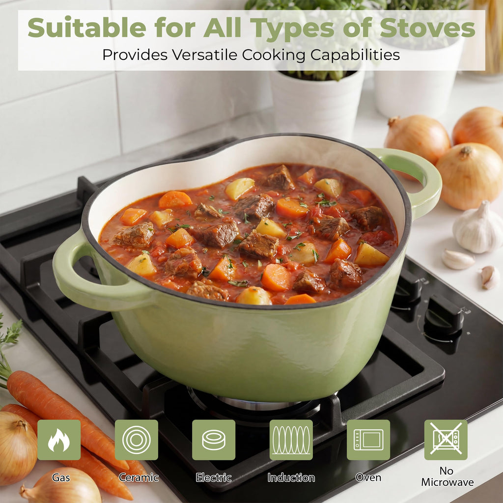 Heart Shaped Dutch Oven 2 QT, Enameled Cast Iron Pot (Green)