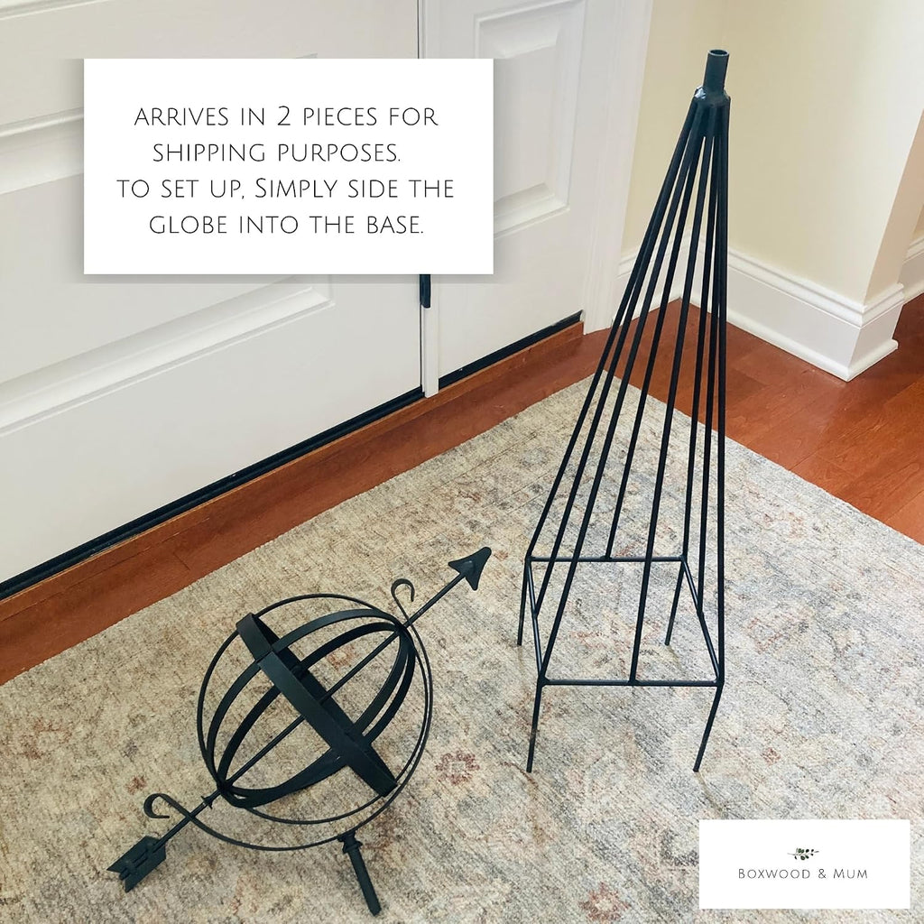 Wrought Iron Garden Armillary Sphere - Amish Handmade Outdoor Garden Globe Sculpture - Metal Decorative Garden Orb