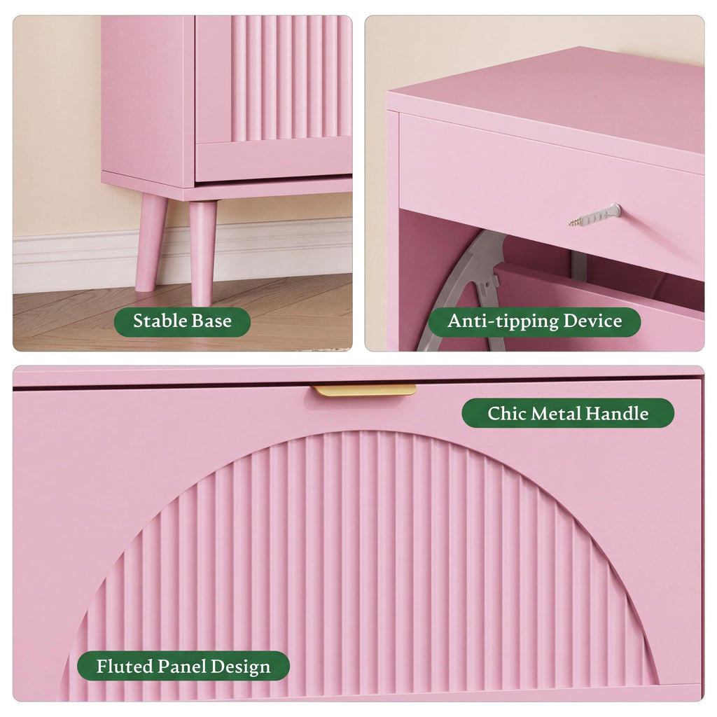 Shoe Storage Cabinet with 6 Flip Drawers, 50" Tall Narrow Wood Fluted Shoe Organizer, Freestanding Wooden Hidden