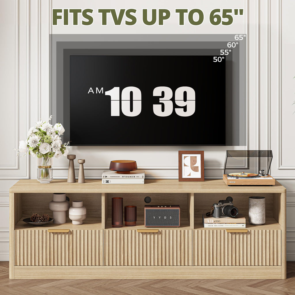 59" Fluted TV Stand for TVs Up to 65", Natural Oak