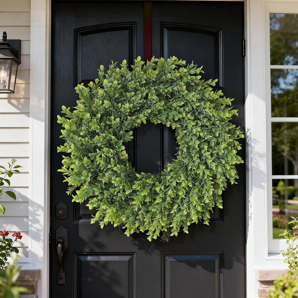 26"Artificial Boxwood Wreath, Large Fake Hanging Plant for Front Door Decor
