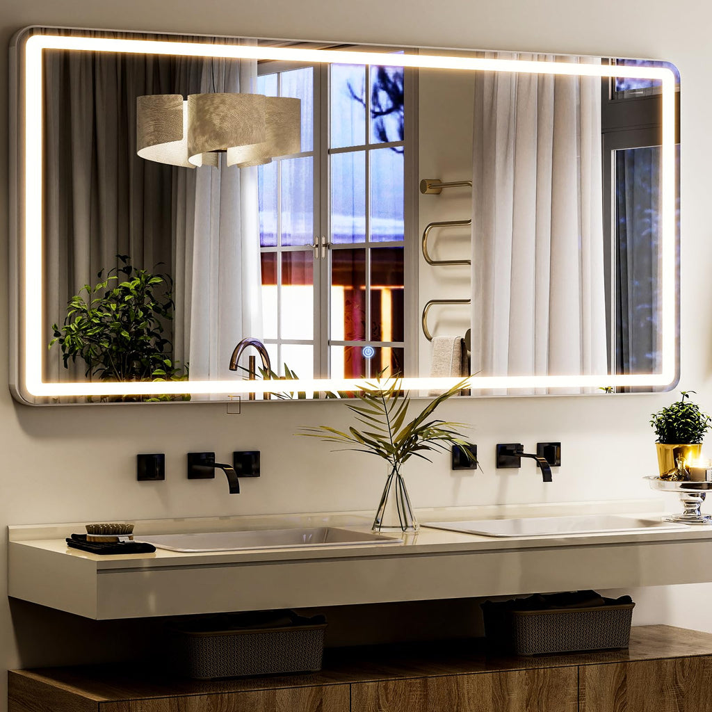 71" x 26" Rounded LED Full Length Mirror - Aluminum Frame Full Body Mirrors Standing Mirror with Dimmable Lights