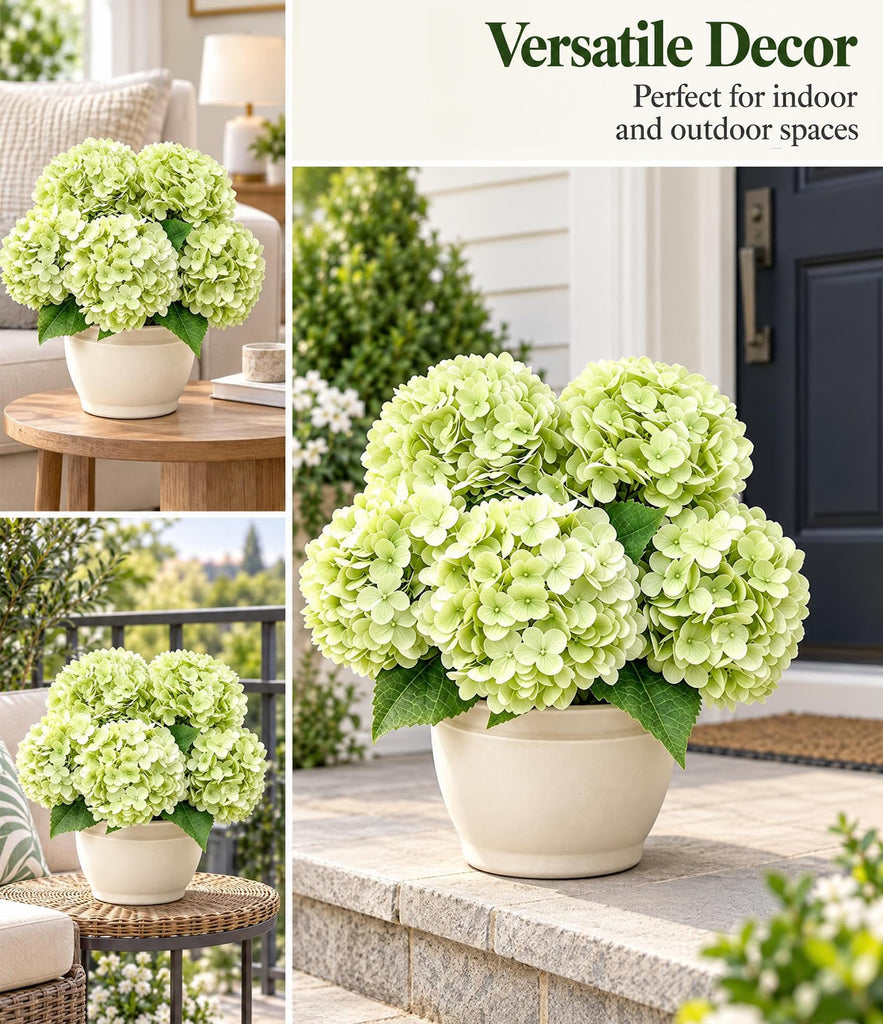 3Pcs 21in Real Touch Hydrangeas Artificial Faux, Light Green